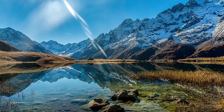 snowy mountain with lake alaska landscape