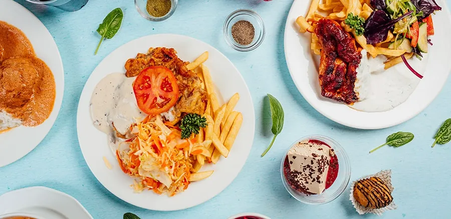 top view of european cuisine on table