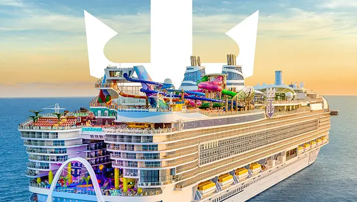 Royal Caribbean's large vacation cruise ship on water.